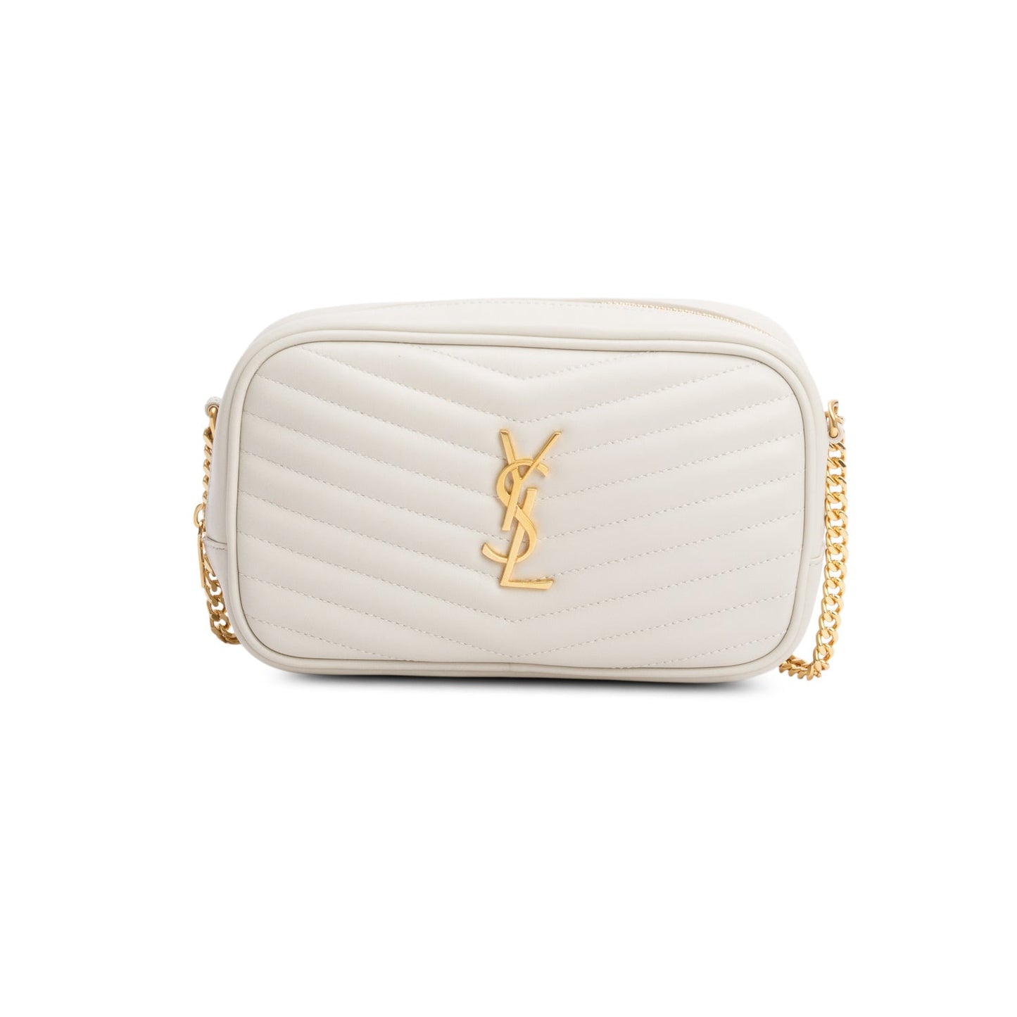Saint Laurent 2023 White Quilted Calfskin Matelasse Leather Mini Lou Camera Bag