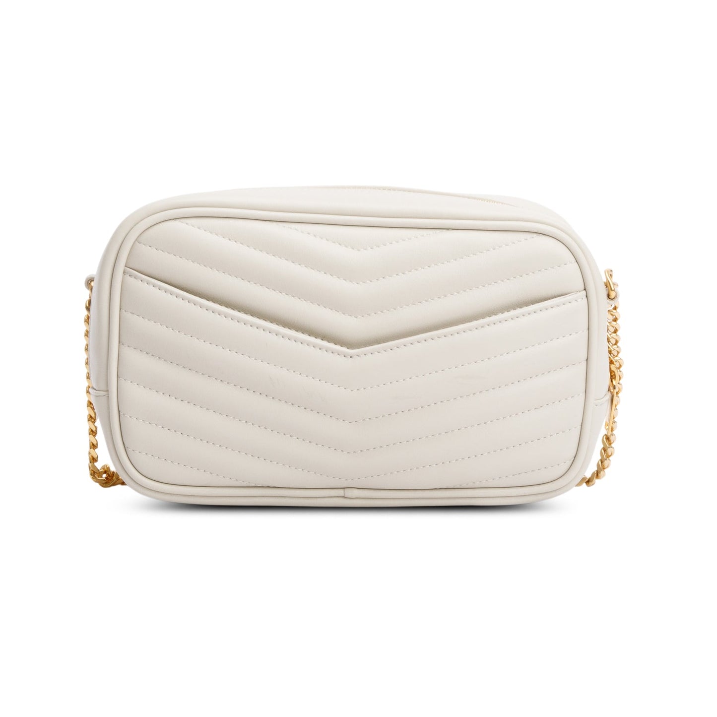 Saint Laurent 2023 White Quilted Calfskin Matelasse Leather Mini Lou Camera Bag