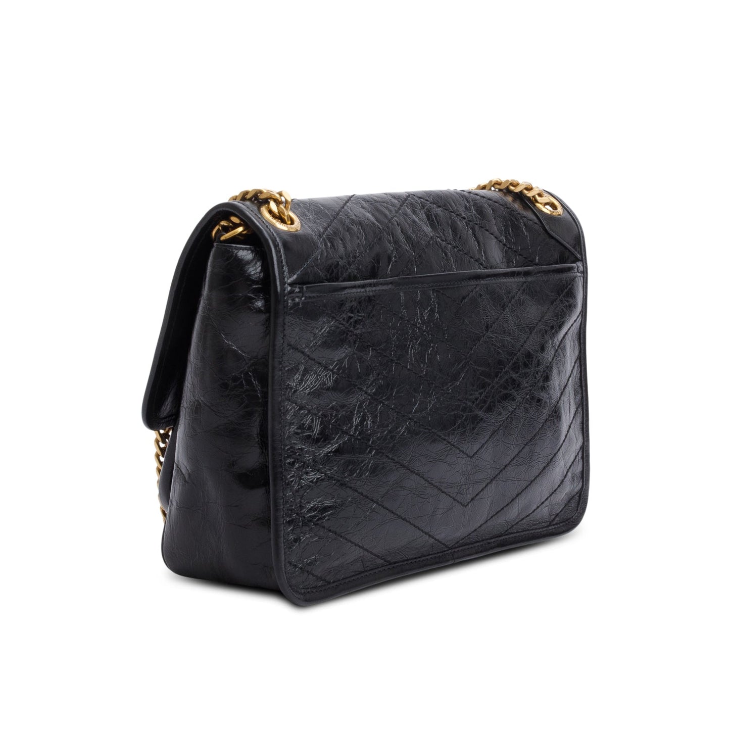 Saint Laurent 2023 Black Crinkled Calfskin Leather Medium Niki Shoulder Bag