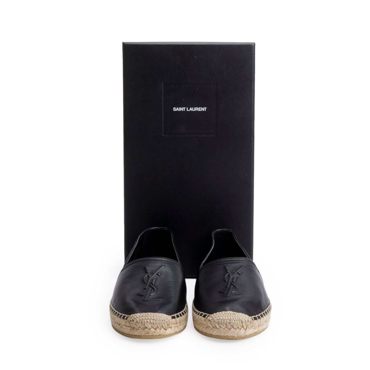 Saint Laurent Black Lambskin Leather Espadrilles, Size 38.5