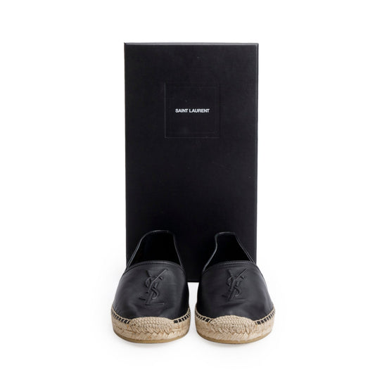 Saint Laurent Black Lambskin Leather Espadrilles, Size 38.5