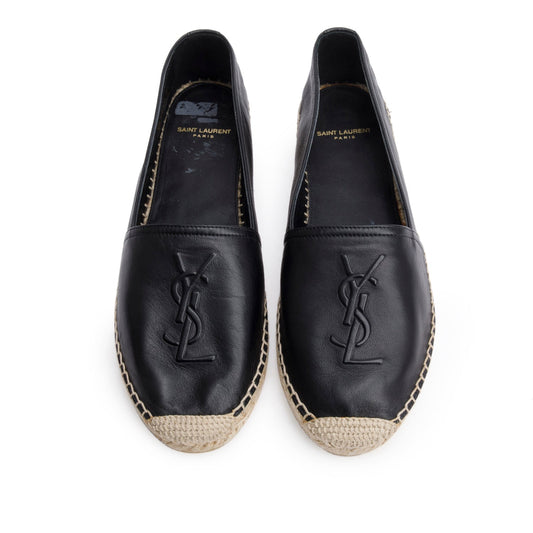 Saint Laurent Black Lambskin Leather Espadrilles, Size 38.5