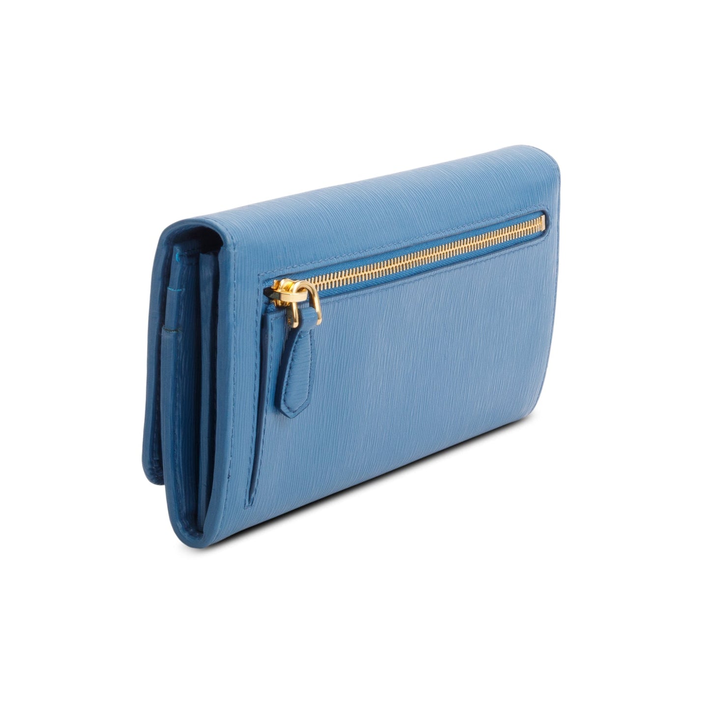 Prada Blue Vitello Move Leather Continental Wallet