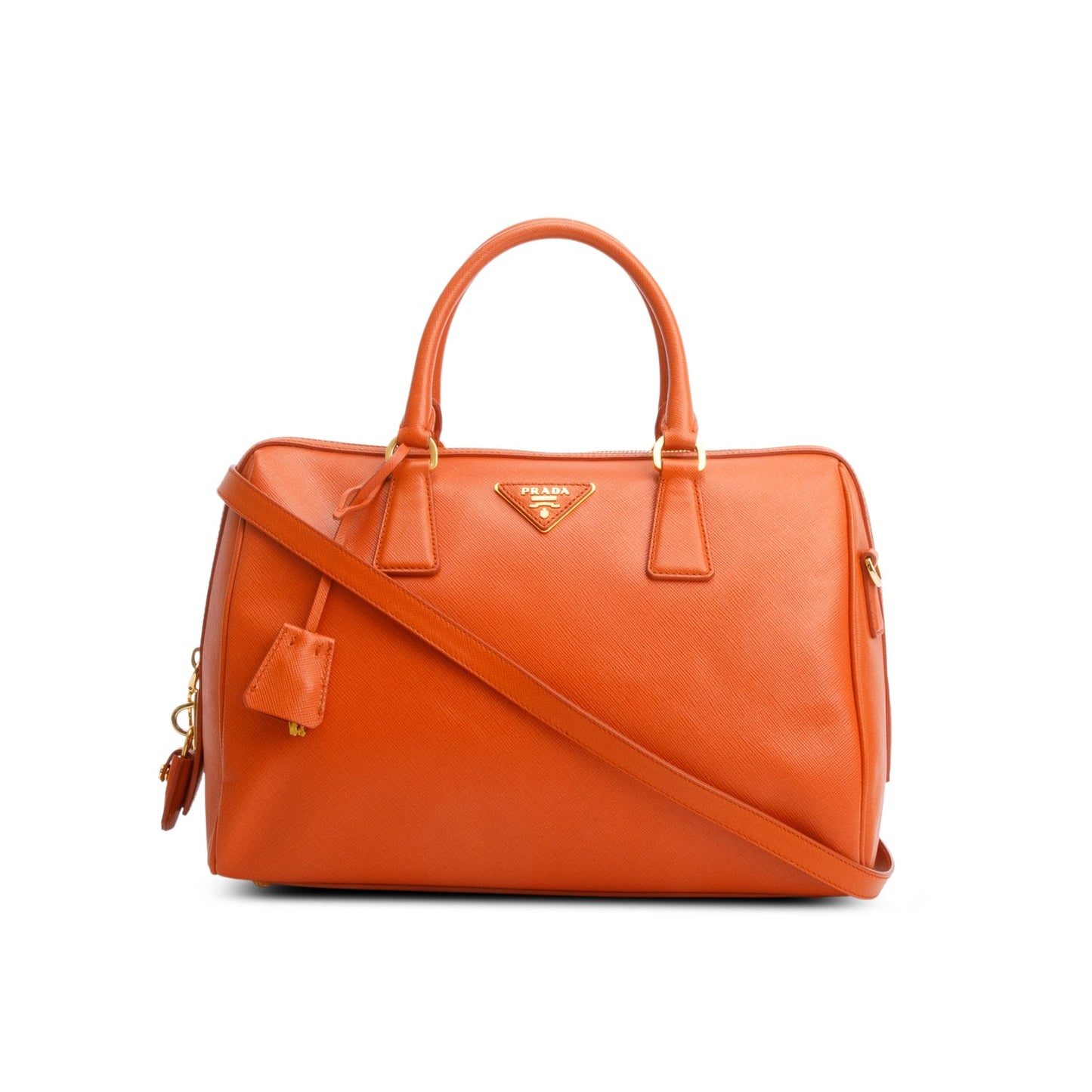 Prada Orange Saffiano Lux Leather Bauletto Bag
