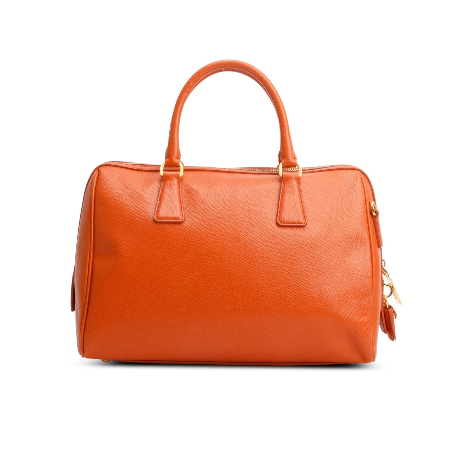 Prada Orange Saffiano Lux Leather Bauletto Bag