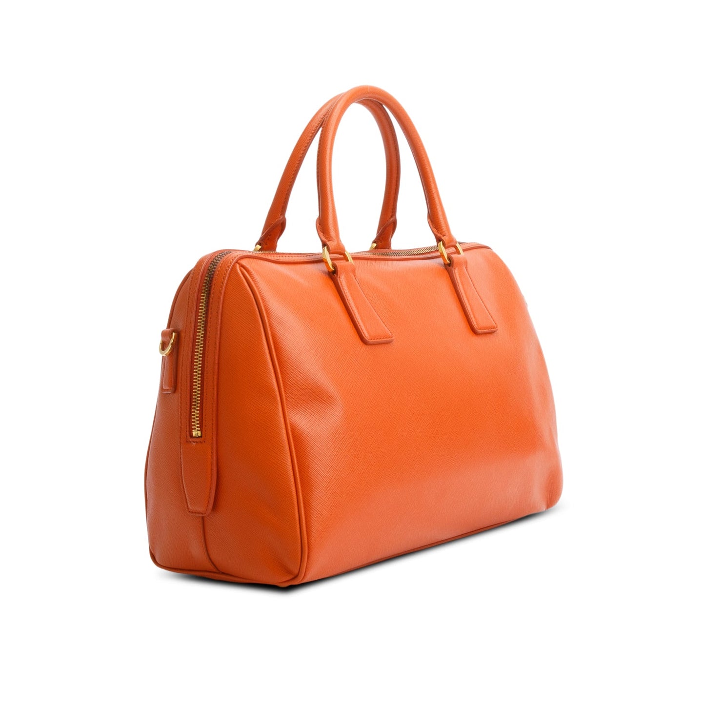Prada Orange Saffiano Lux Leather Bauletto Bag