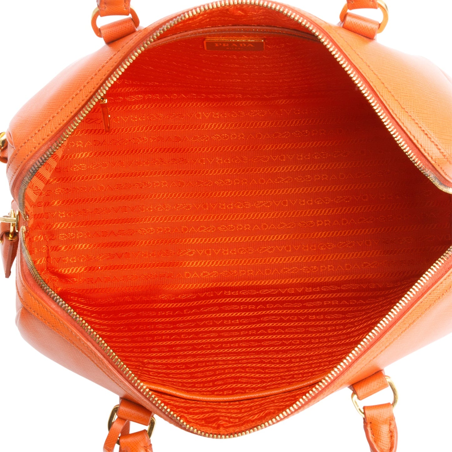 Prada Orange Saffiano Lux Leather Bauletto Bag