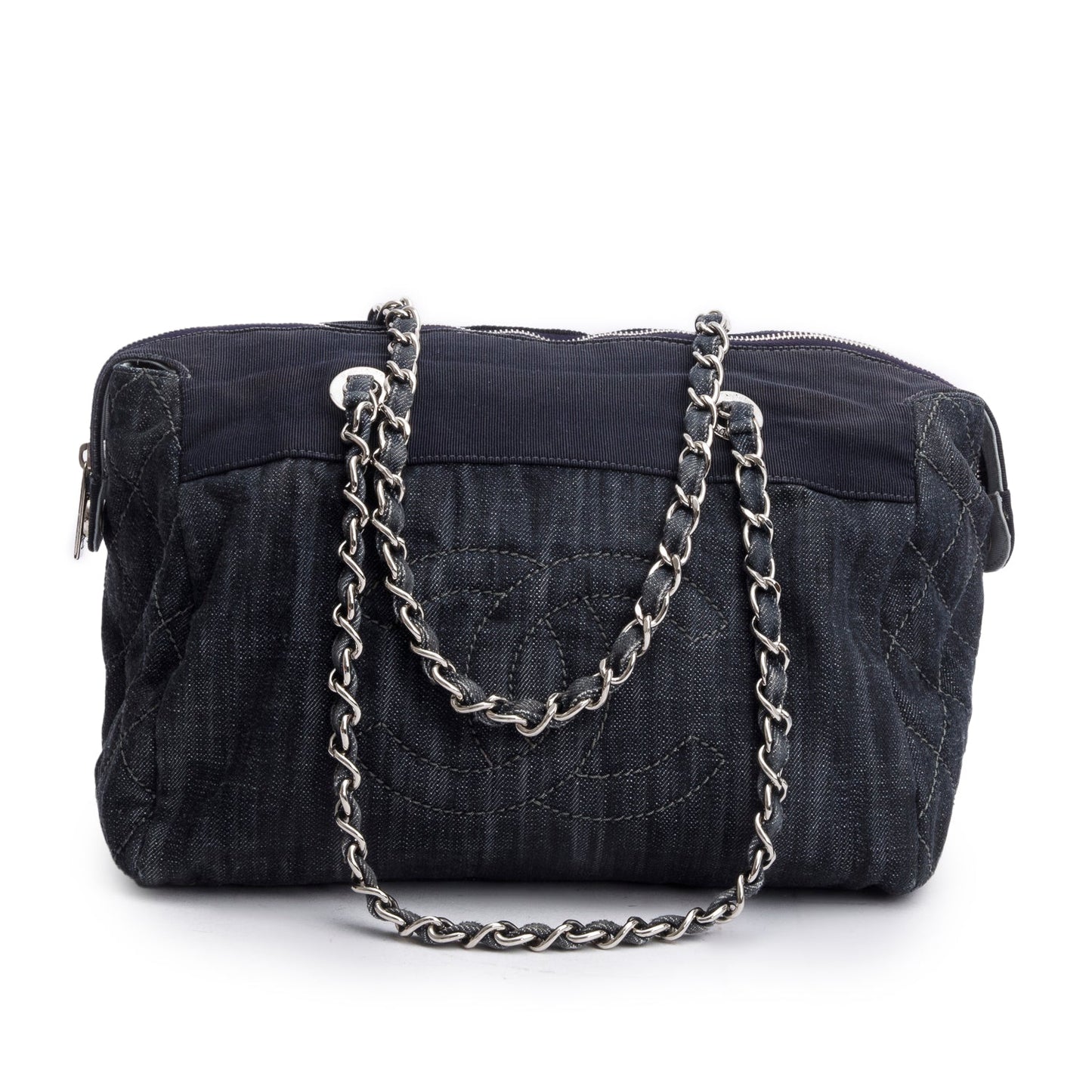 Chanel Blue Denim Grosgrain CC Tote Bag