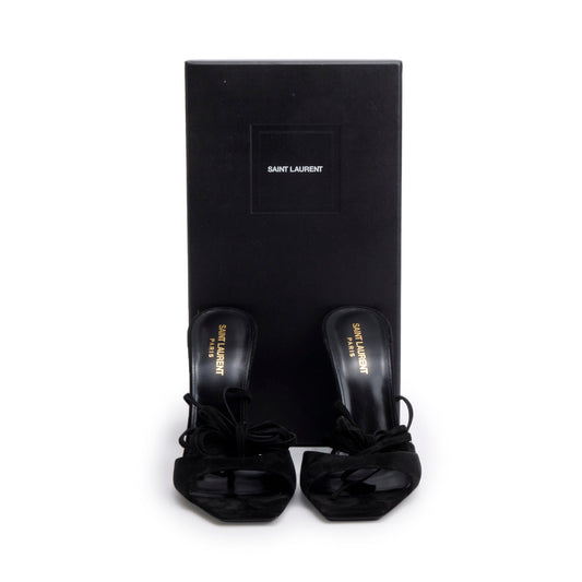 Saint Laurent Black Suede Green Leather Paz 105 Ankle Strap Heeled Sandals, Size 39