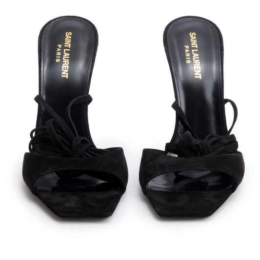 Saint Laurent Black Suede Green Leather Paz 105 Ankle Strap Heeled Sandals, Size 39