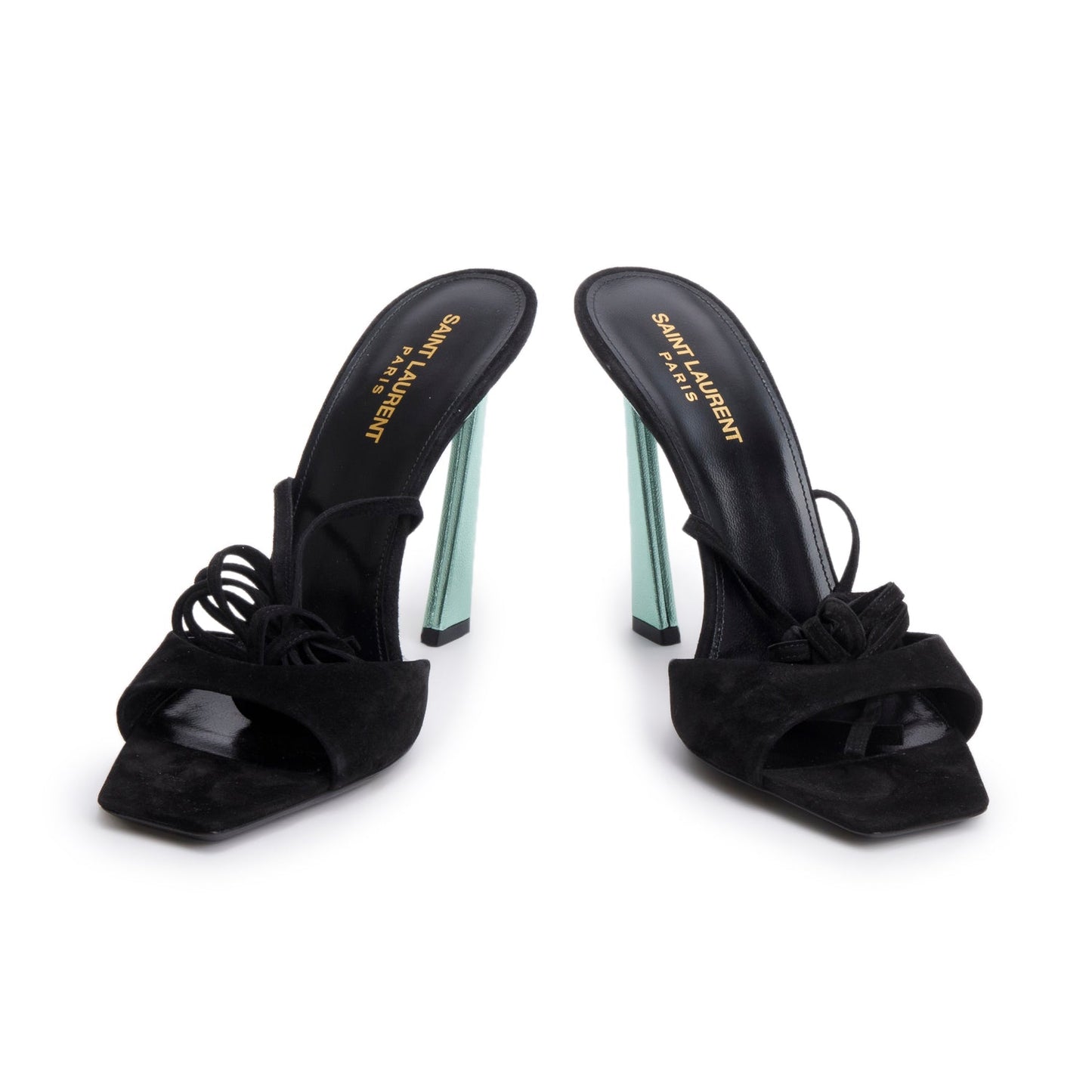 Saint Laurent Black Suede Green Leather Paz 105 Ankle Strap Heeled Sandals, Size 39