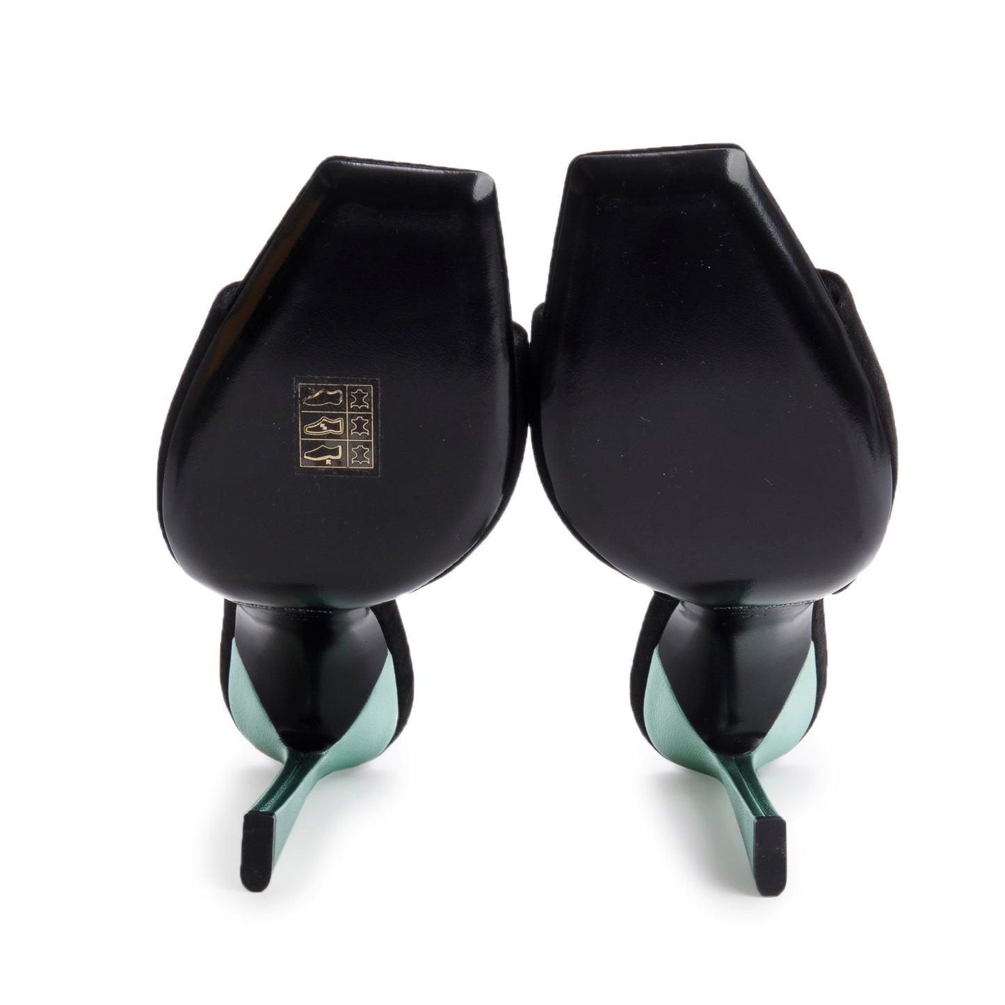 Saint Laurent Black Suede Green Leather Paz 105 Ankle Strap Heeled Sandals, Size 39