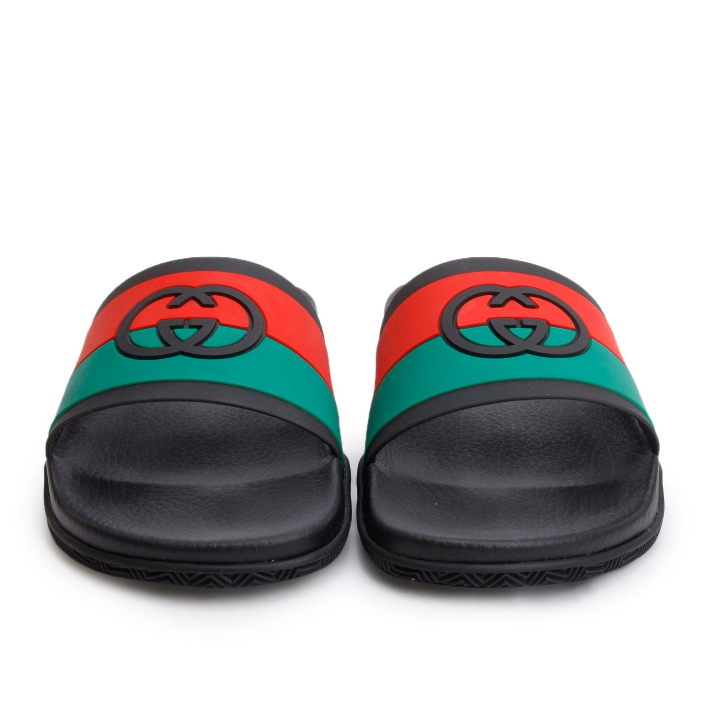Gucci Black Green & Red Web Rubber Interlocking G Logo Slides, Men's Size 11