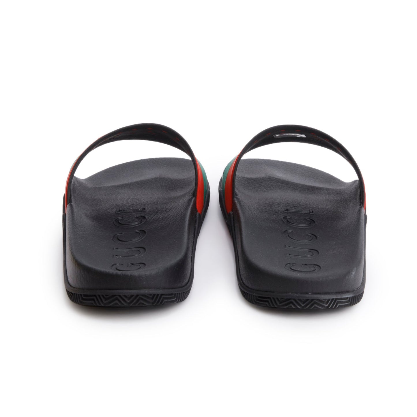 Gucci Black Green & Red Web Rubber Interlocking G Logo Slides, Men's Size 11