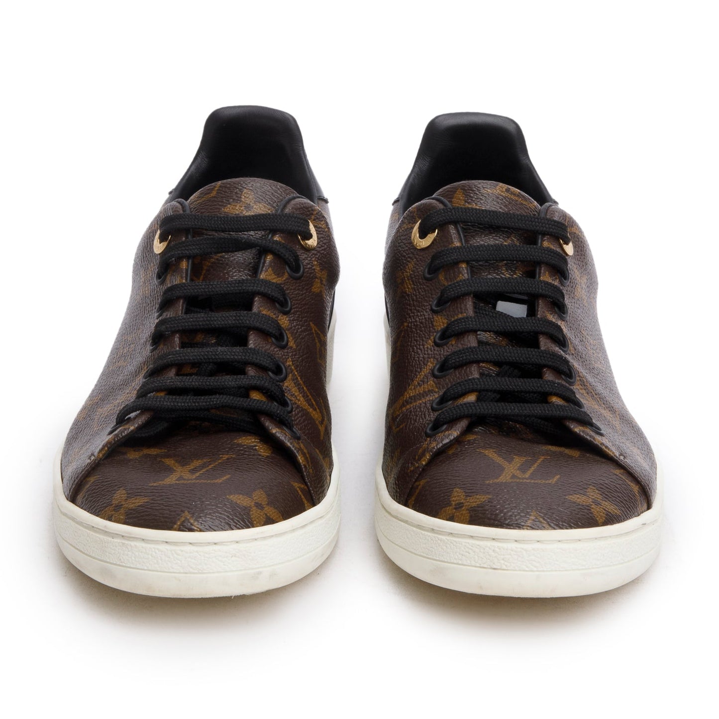 Louis Vuitton 2021  Monogram Canvas Black Patent Leather Frontrow Sneakers, Men's Size 41