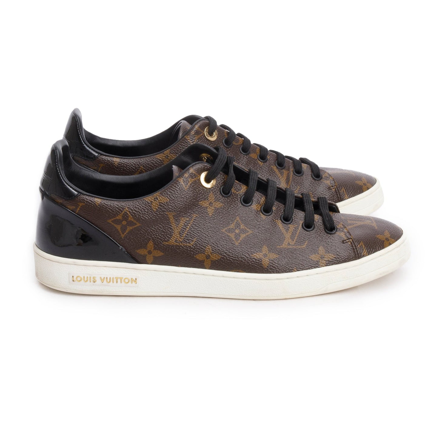Louis Vuitton 2021  Monogram Canvas Black Patent Leather Frontrow Sneakers, Men's Size 41