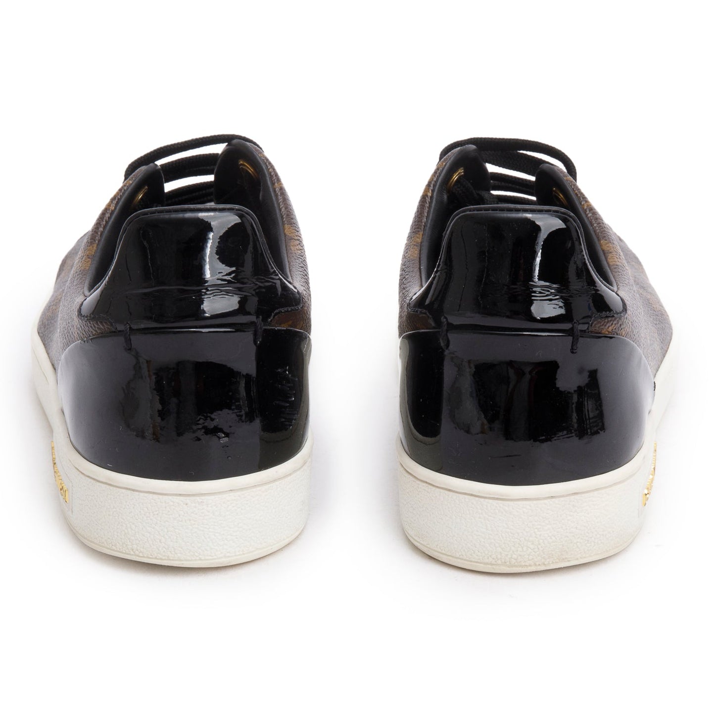Louis Vuitton 2021  Monogram Canvas Black Patent Leather Frontrow Sneakers, Men's Size 41