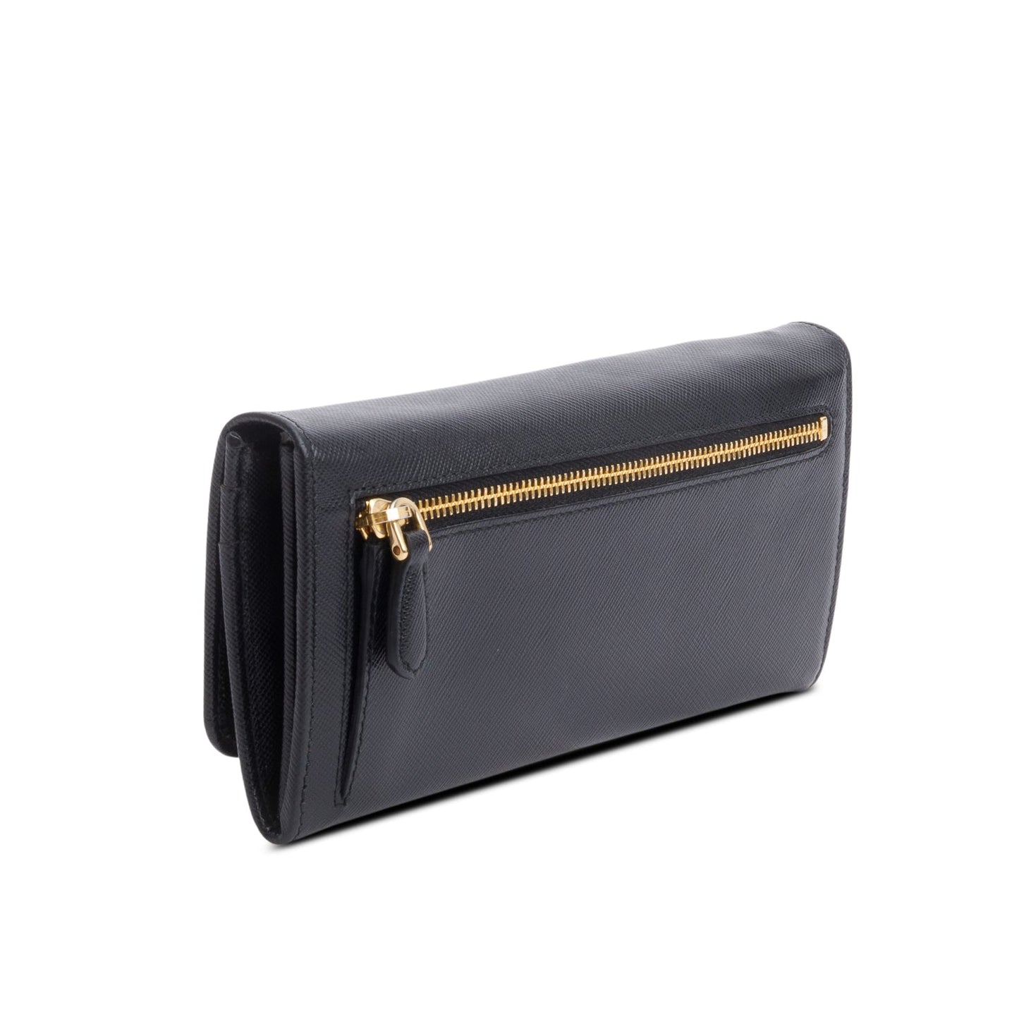Prada Black Saffiano Leather Continental Bow Wallet