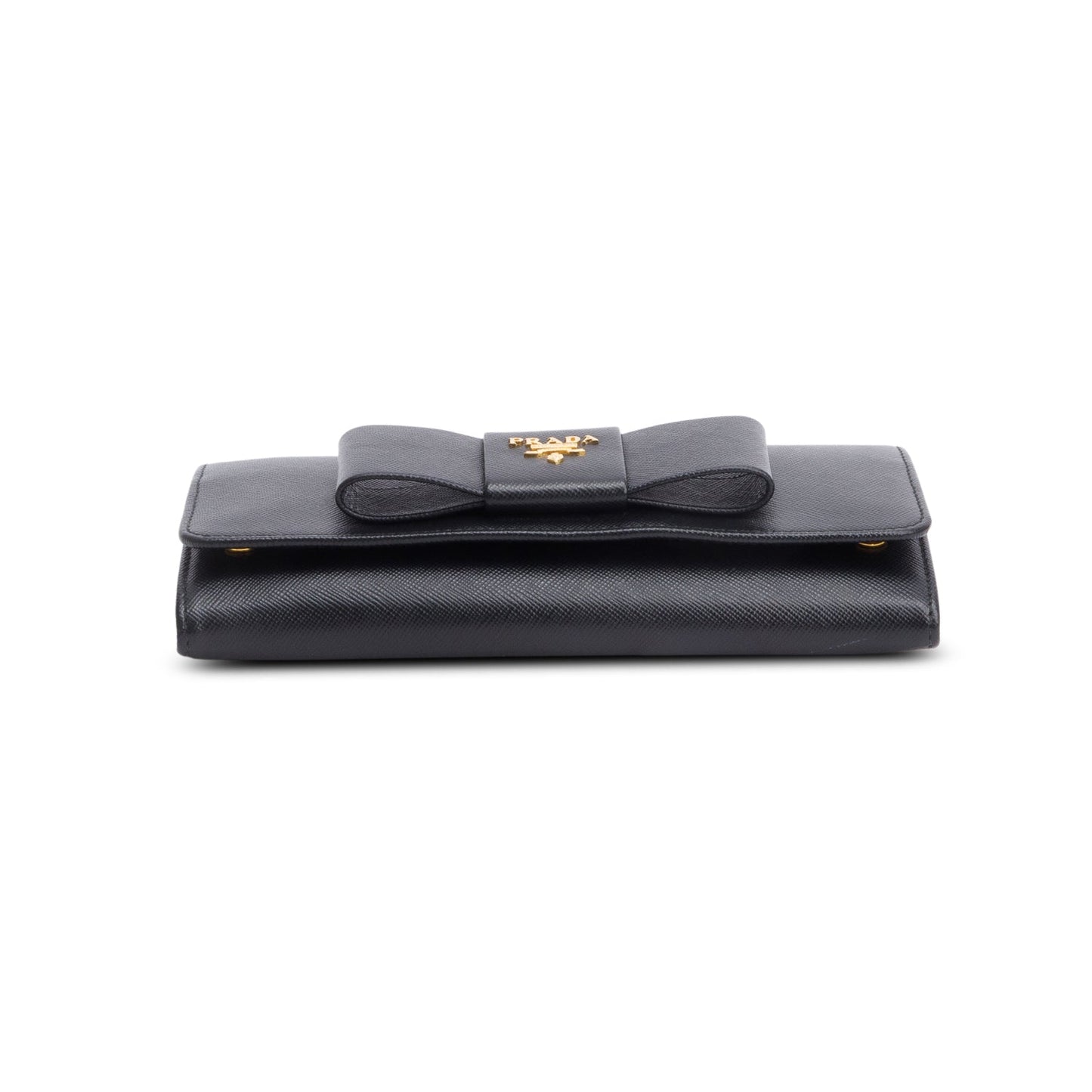 Prada Black Saffiano Leather Continental Bow Wallet