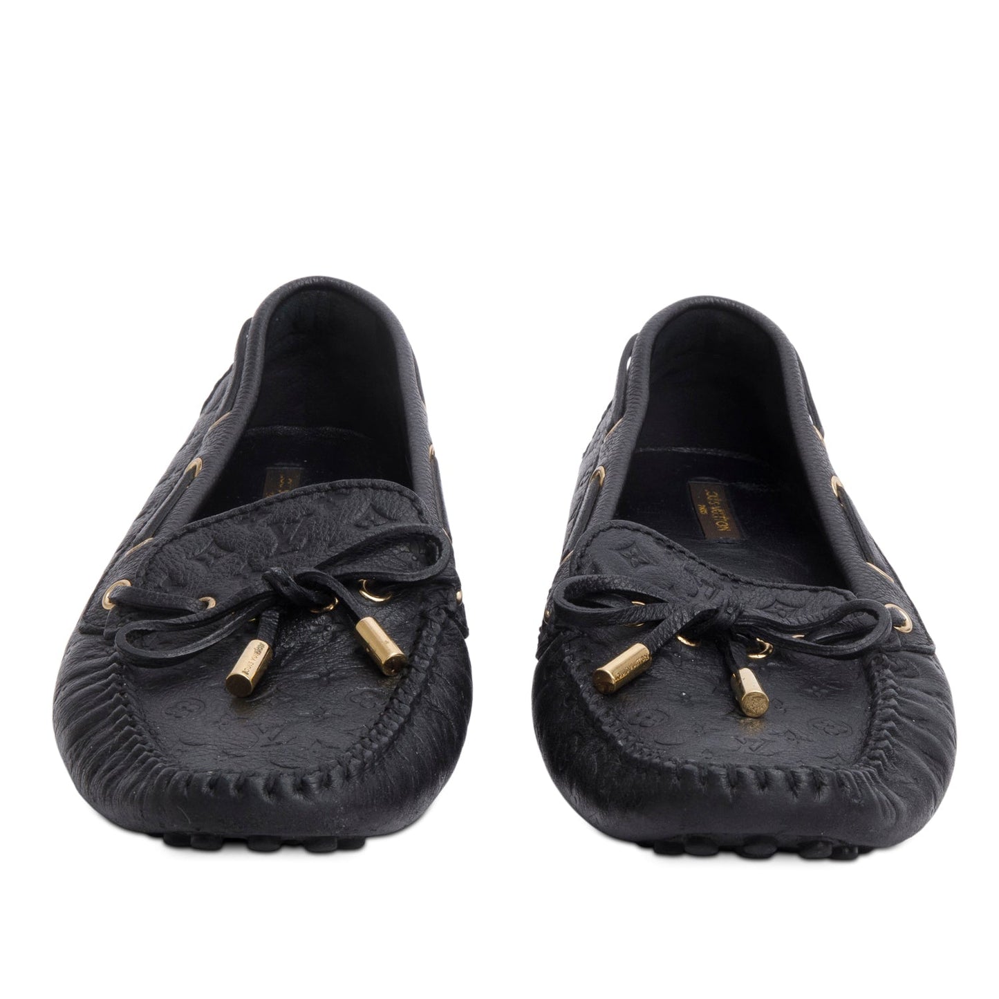 Louis Vuitton Black Monogram Empreinte Leather Gloria Flat Loafers, Size 37