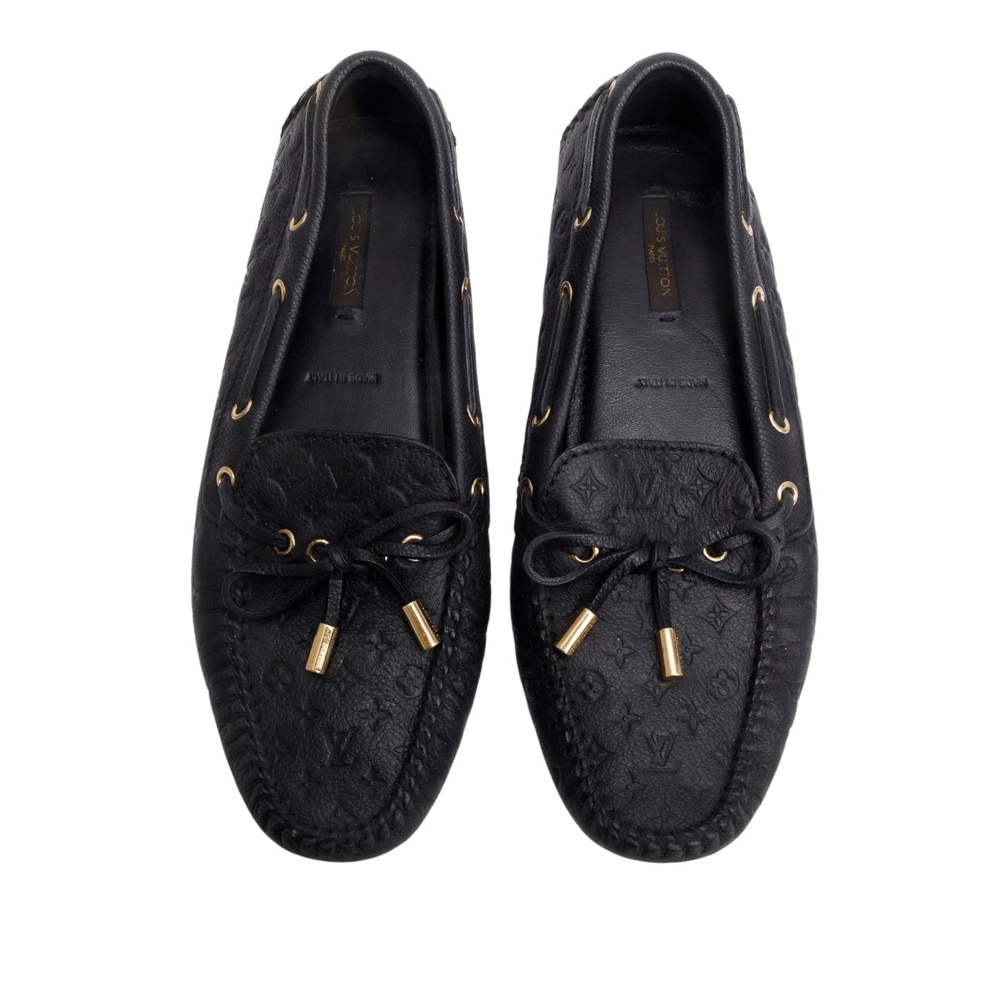 Louis Vuitton Black Monogram Empreinte Leather Gloria Flat Loafers, Size 37
