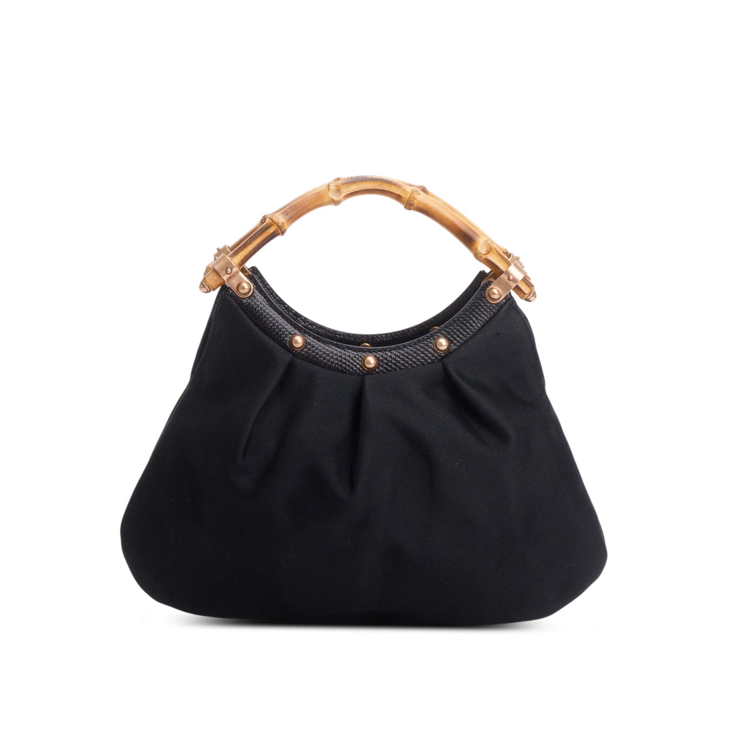 Gucci Black Canvas Studded Small Anita Bamboo Handle Hobo Bag