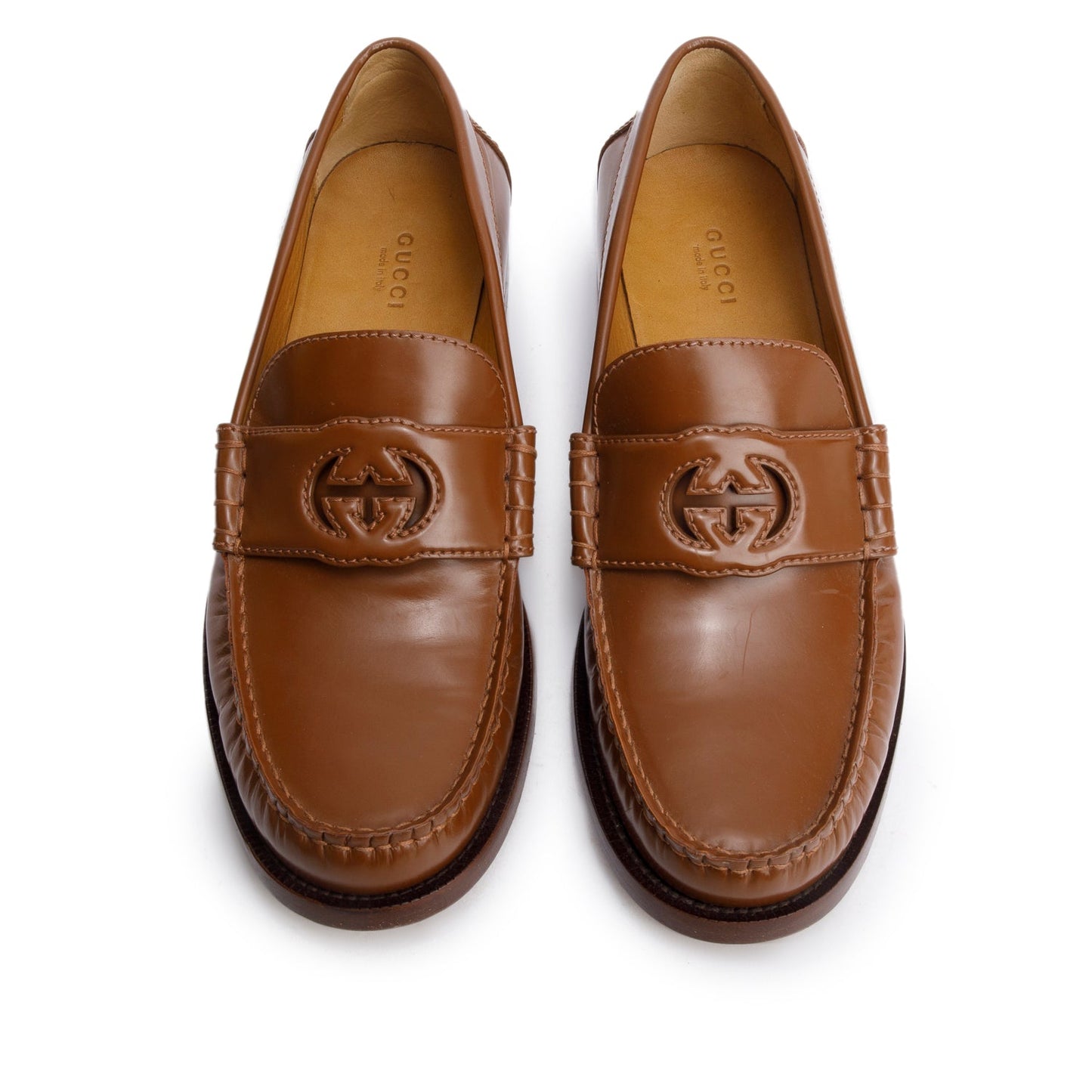 Gucci Brown Leather Interlocking G Women's Loafers, Size 40