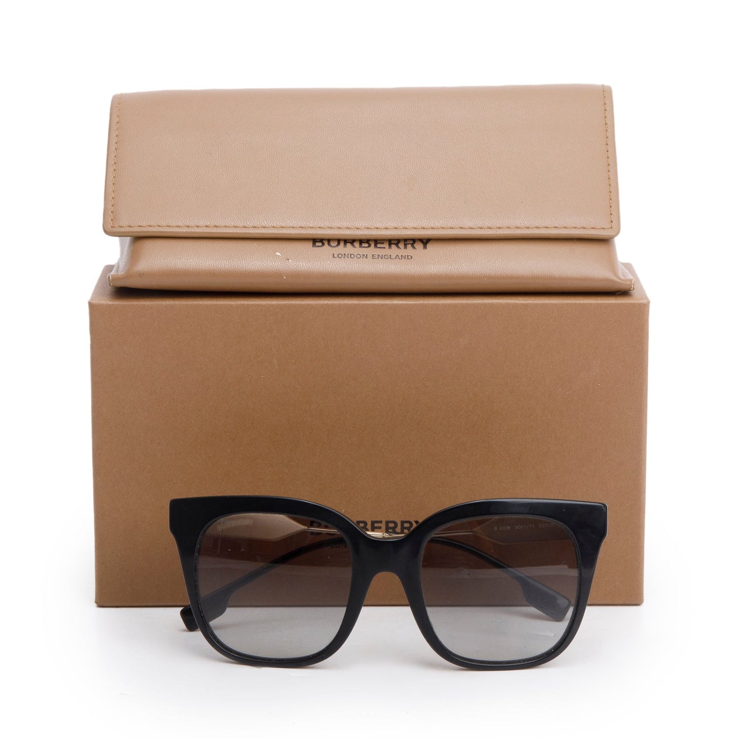 Burberry B 4328 Black Acetate TB Metal Trim Evelyn Square Sunglasses