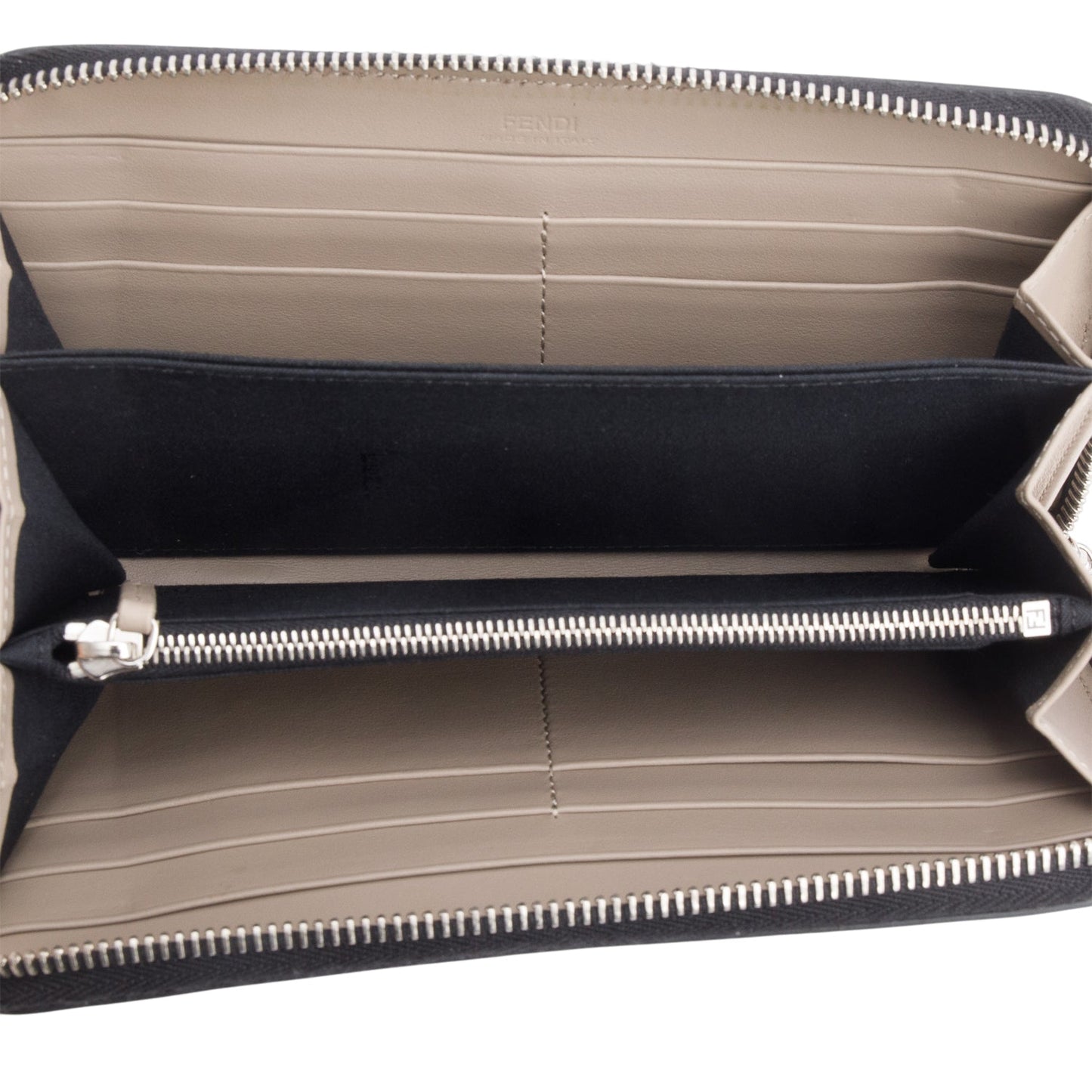 Fendi Black/Bworn Leather FF Logo Large Zip Around Wallet