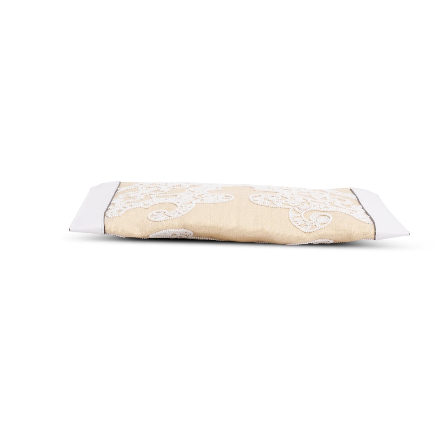 Valentino White Leather Neutral Canvas Embroidered VLogo Signature Pouch