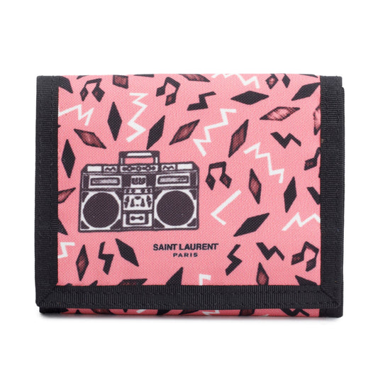Saint Laurent Pink Canvas Radio Print Buffalo Trifold Wallet