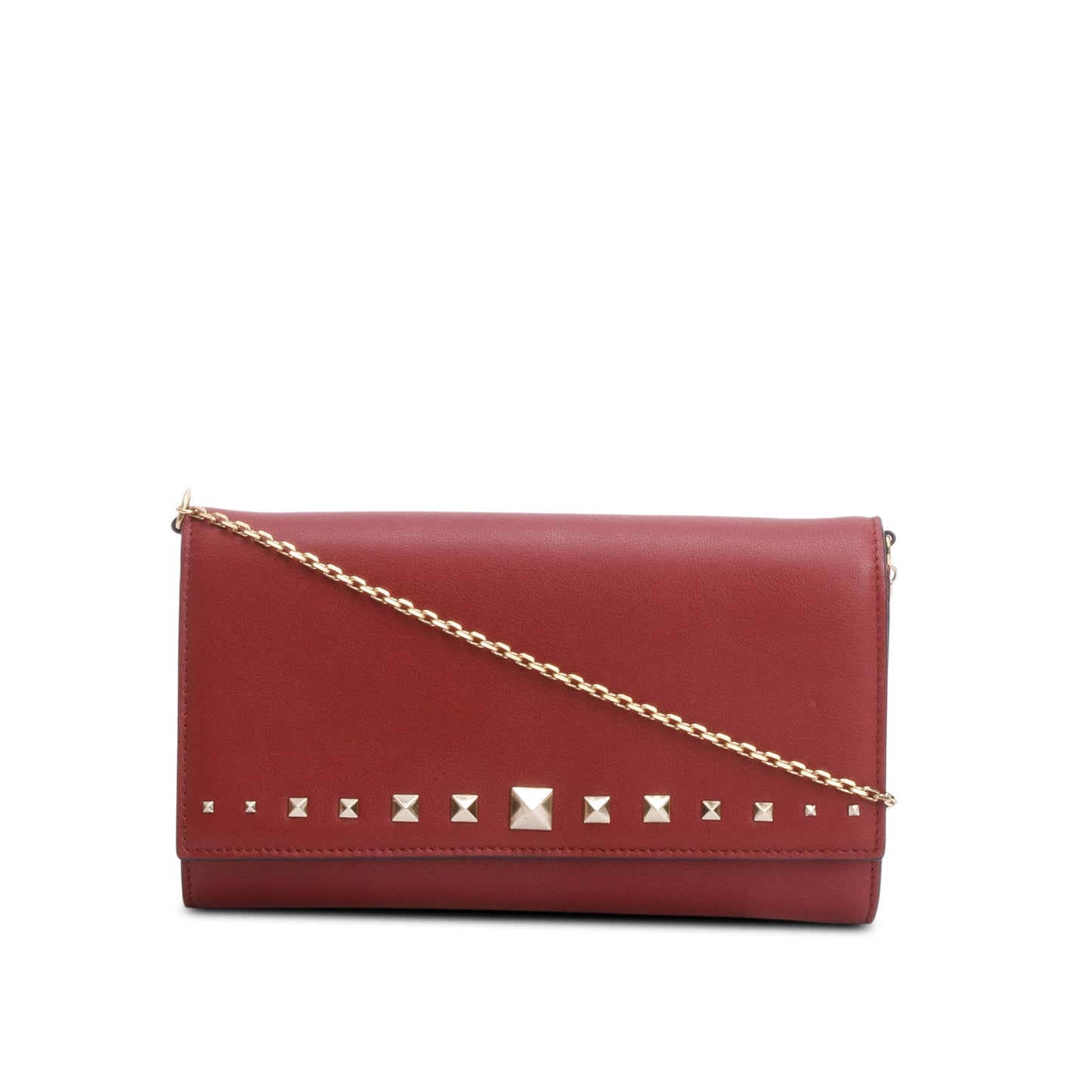 Valentino Bugundy Leather Rockstud Wallet On Chain