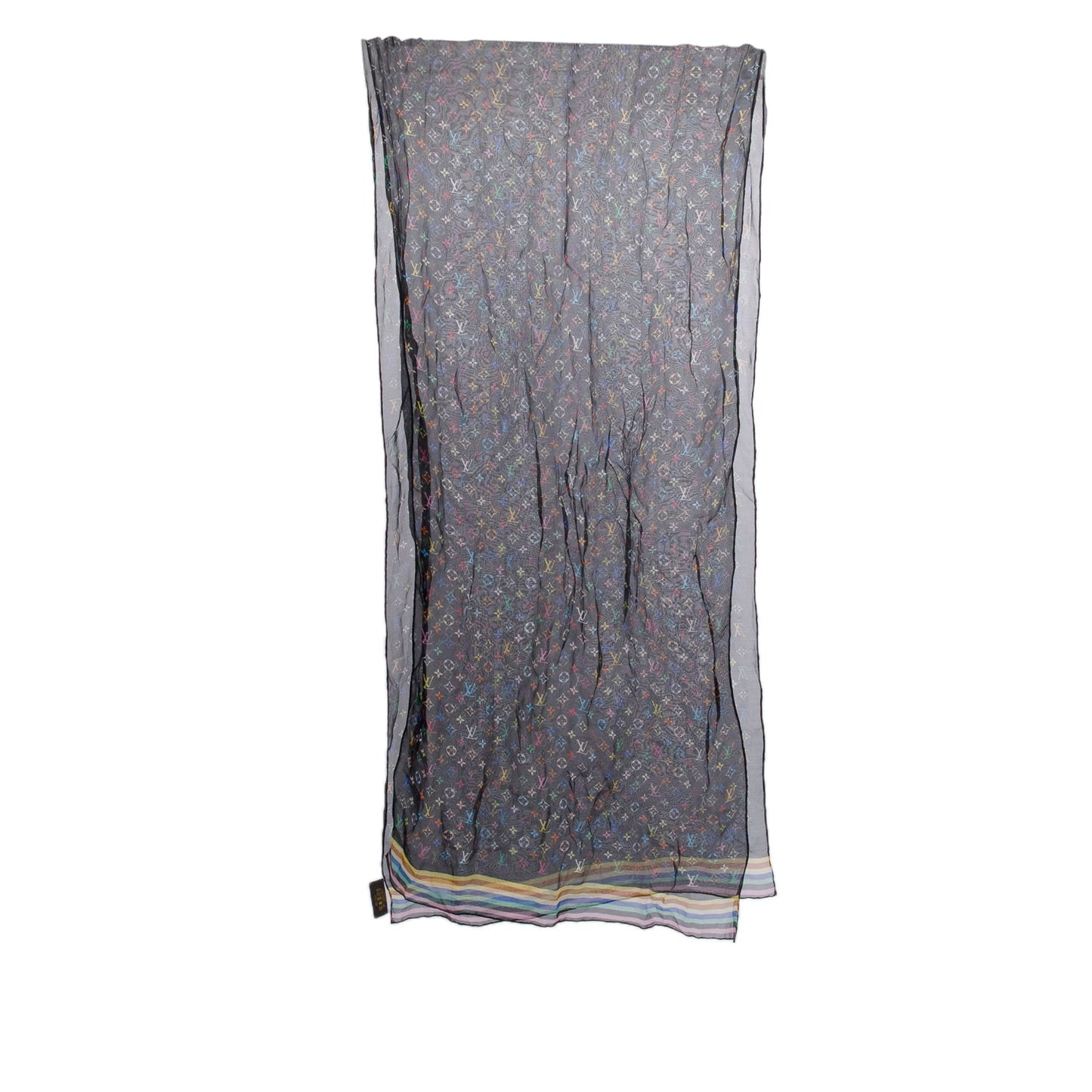 Louis Vuitton x Yakashi Murakami Black Monogram Multicolor Long Silk Chiffon Scarf