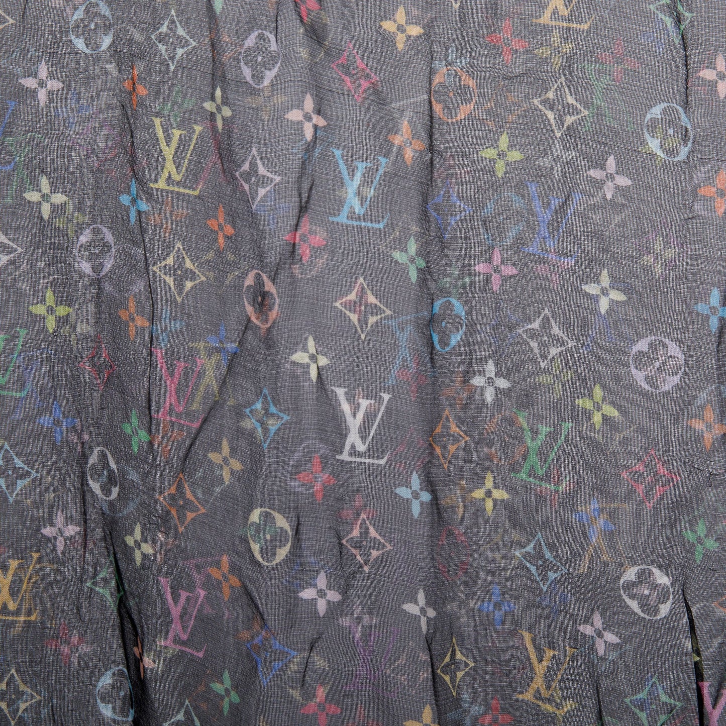 Louis Vuitton x Yakashi Murakami Black Monogram Multicolor Long Silk Chiffon Scarf