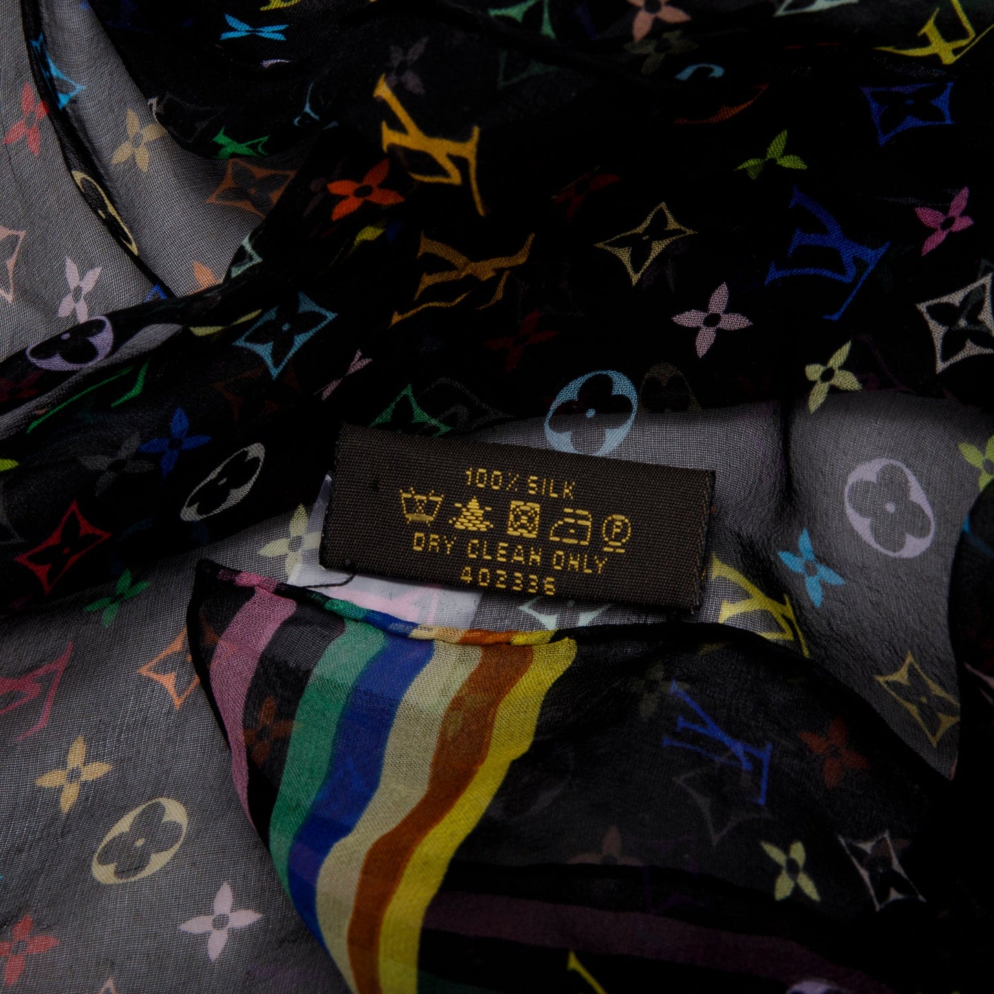 Louis Vuitton x Yakashi Murakami Black Monogram Multicolor Long Silk Chiffon Scarf