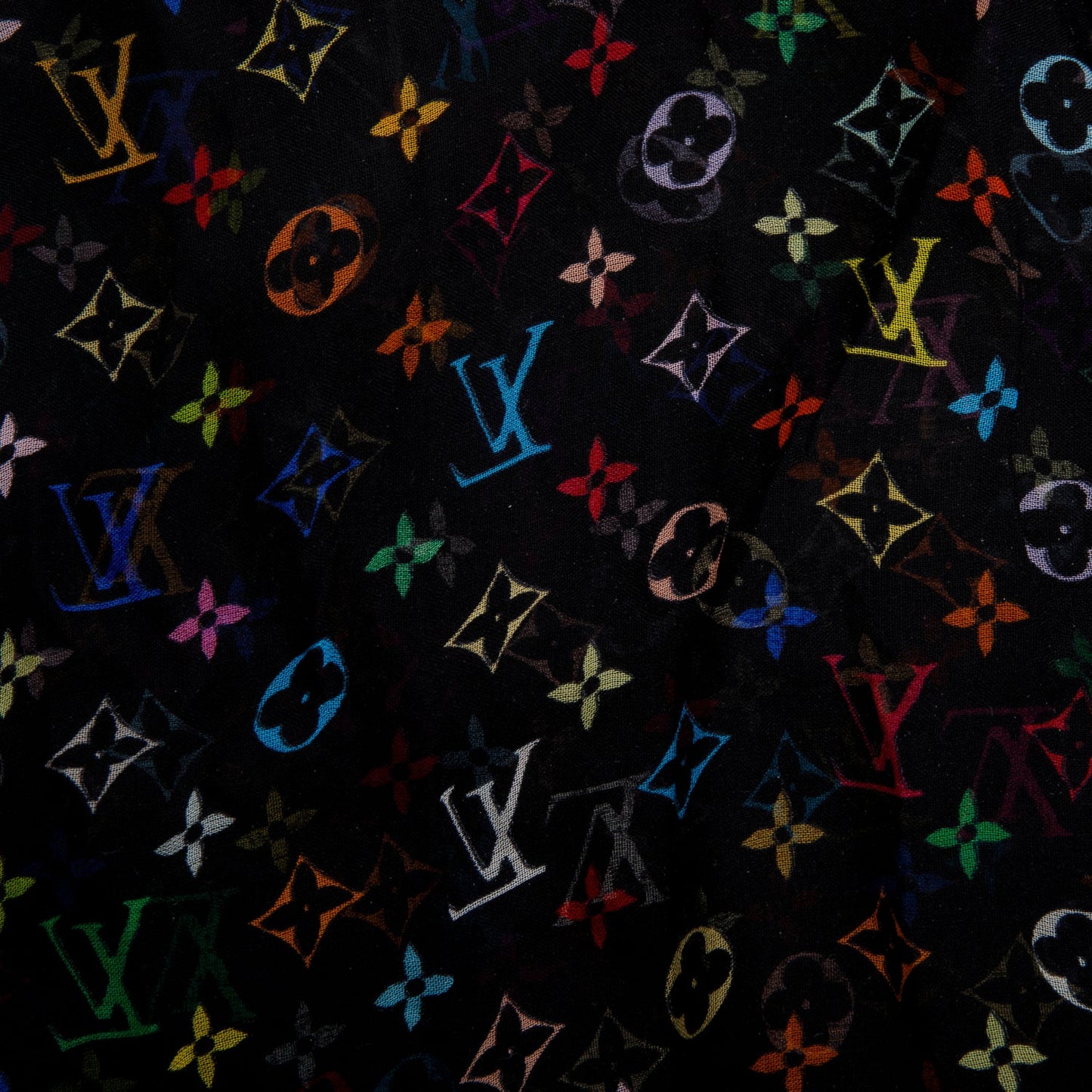 Louis Vuitton x Yakashi Murakami Black Monogram Multicolor Long Silk Chiffon Scarf