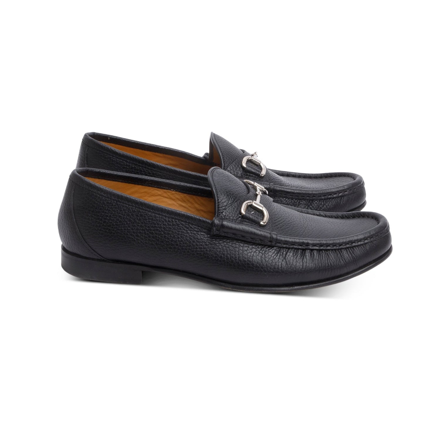Gucci Black Leather  Horsebit 1953 Accent Drive Loafers, Men's Size 7.5