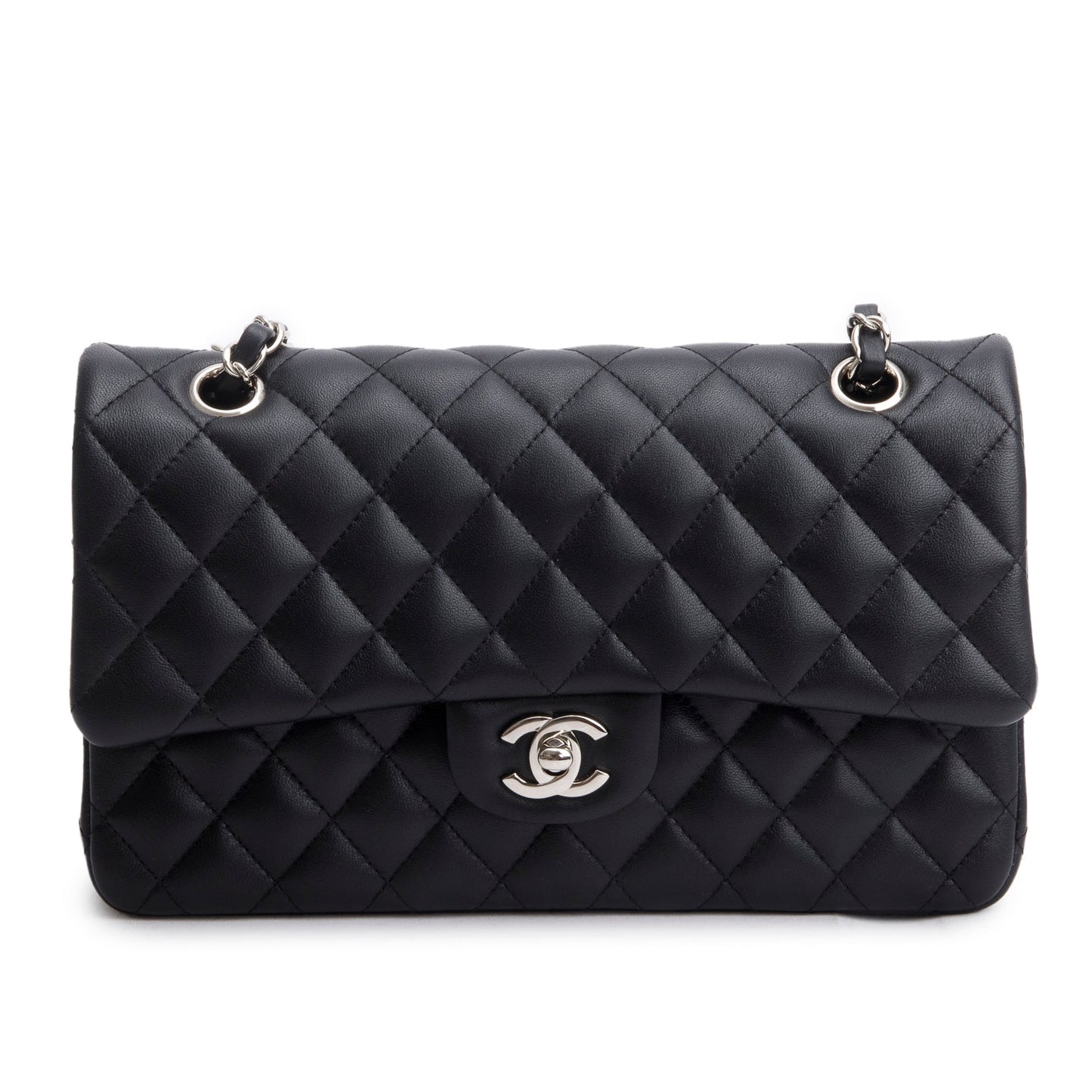 Chanel Black Quilted Lambskin Leather Classic Medium Double Flap Bag