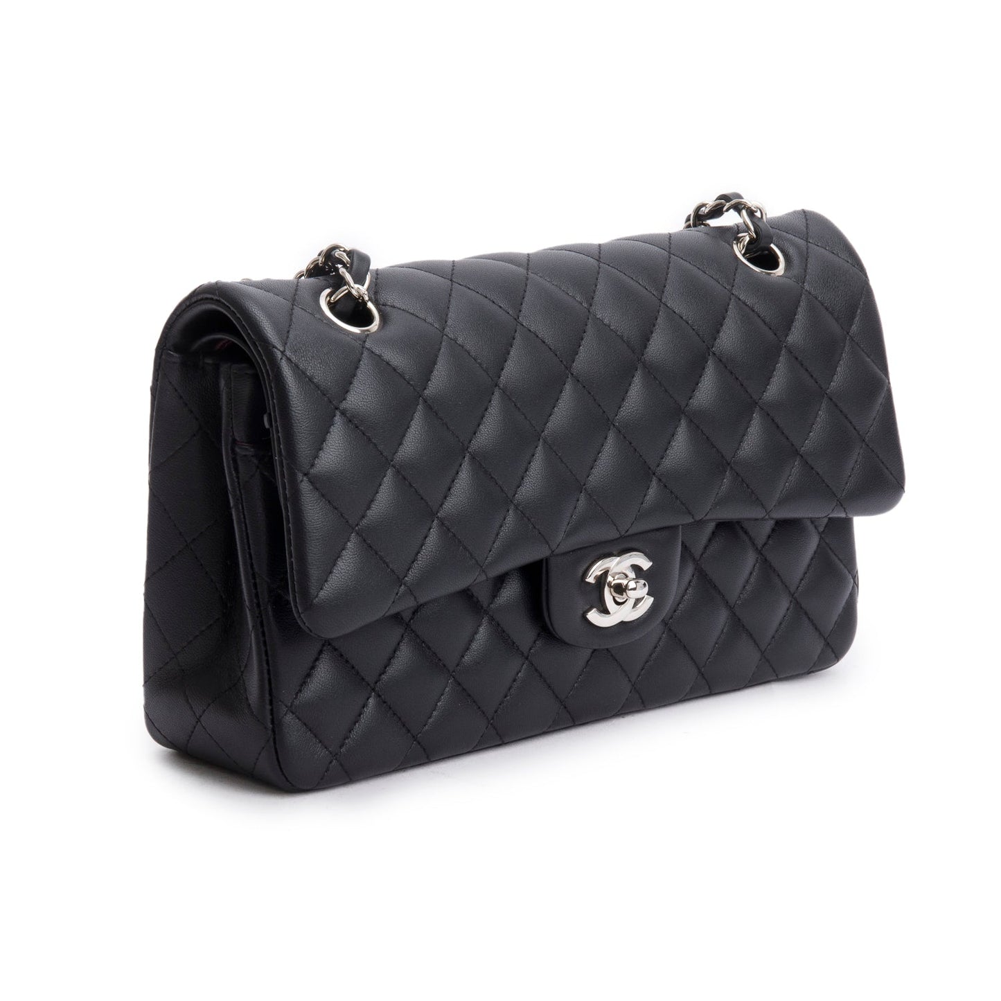 Chanel Black Quilted Lambskin Leather Classic Medium Double Flap Bag
