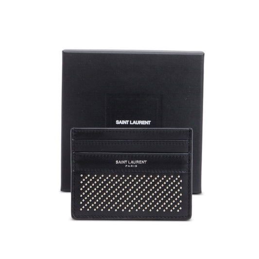 Saint Laurent Black Leather Studded Card Holder