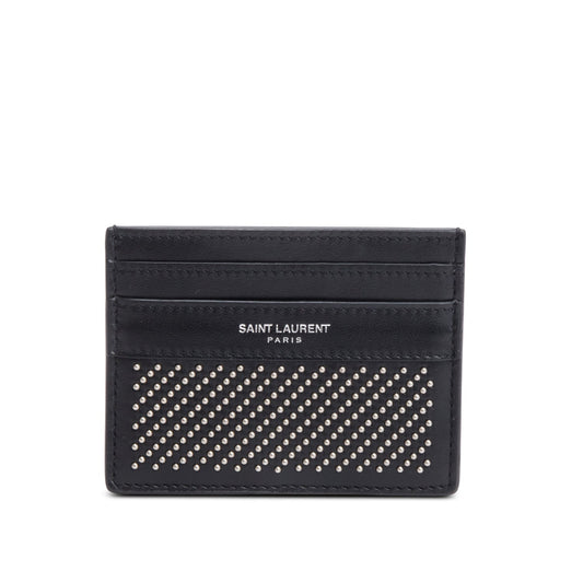 Saint Laurent Black Leather Studded Card Holder