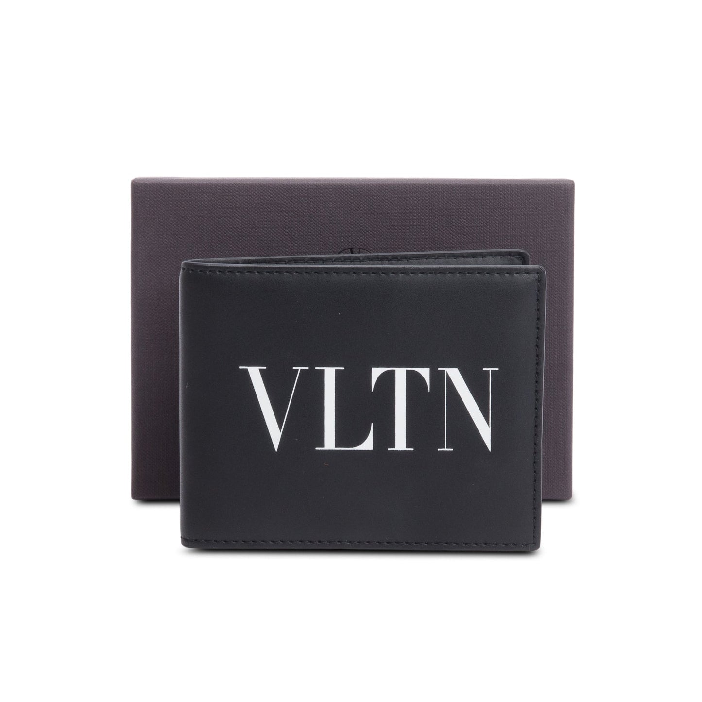 Valentino Black Calfskin Leather VLTN Logo Bifold Wallet
