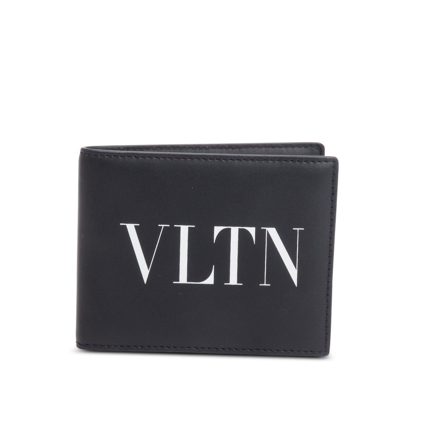 Valentino Black Calfskin Leather VLTN Logo Bifold Wallet