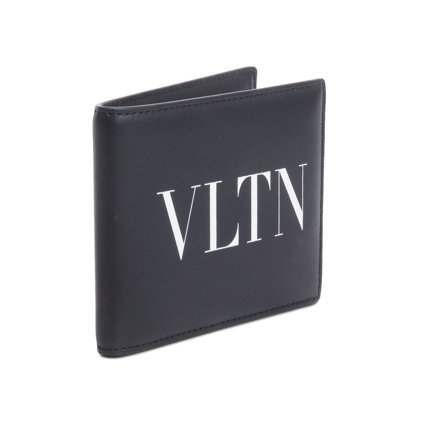 Valentino Black Calfskin Leather VLTN Logo Bifold Wallet