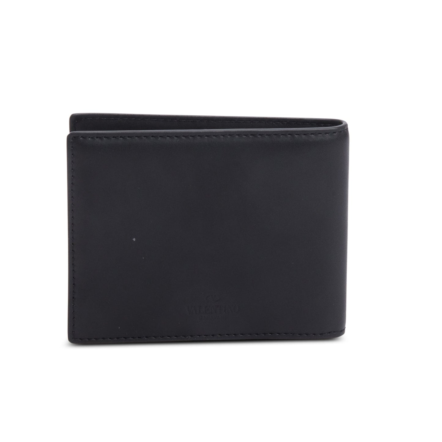 Valentino Black Calfskin Leather VLTN Logo Bifold Wallet