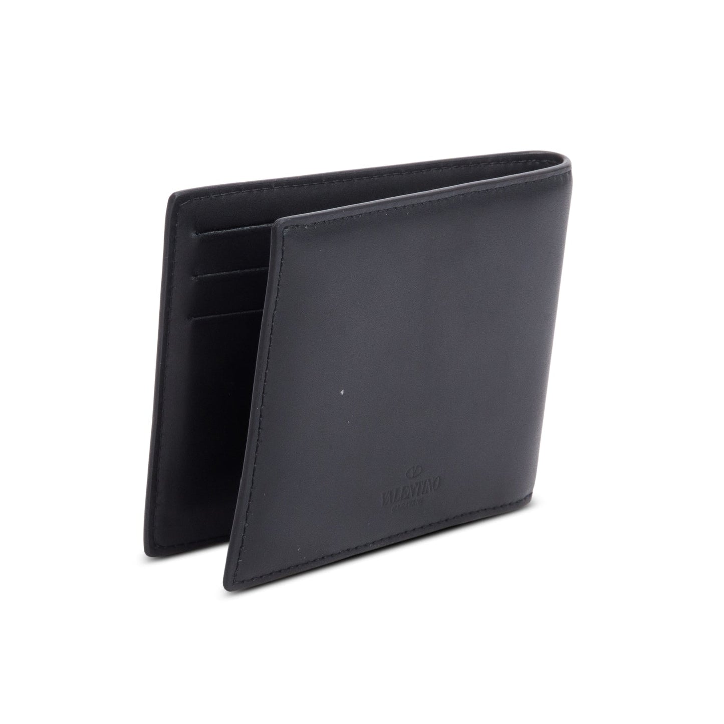 Valentino Black Calfskin Leather VLTN Logo Bifold Wallet