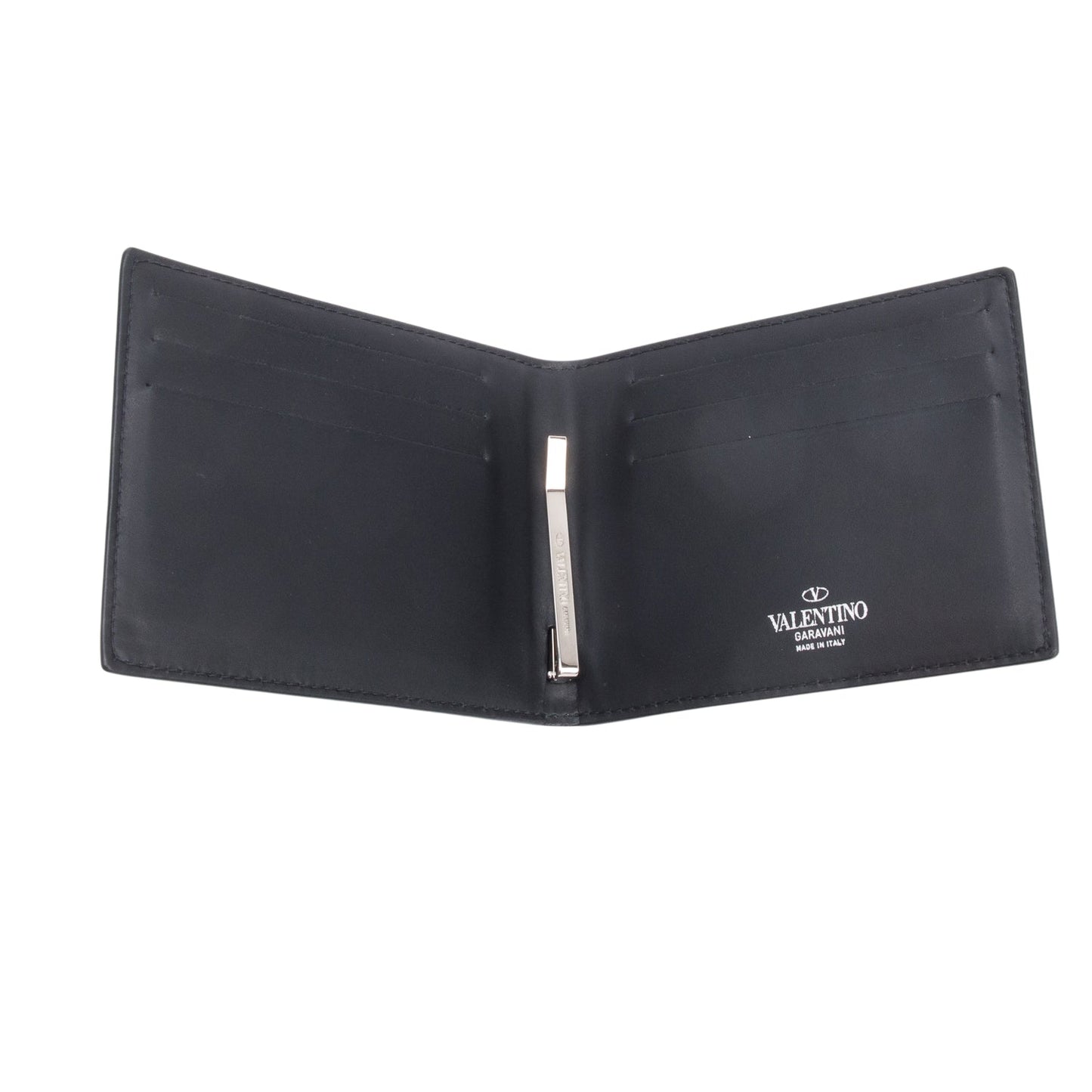 Valentino Black Calfskin Leather VLTN Logo Bifold Wallet