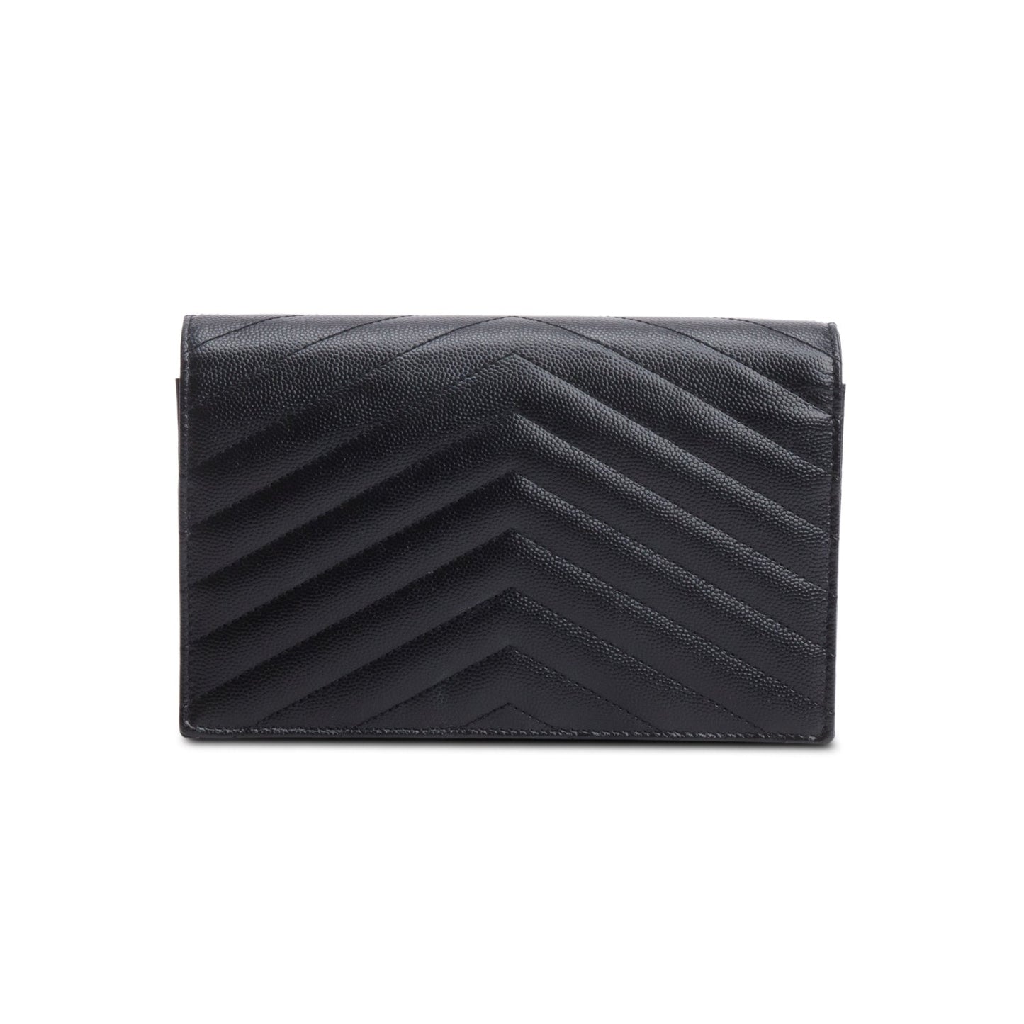 Saint Laurent 2021 Black Grain De Poudre Cassandre Envelope Chain Wallet
