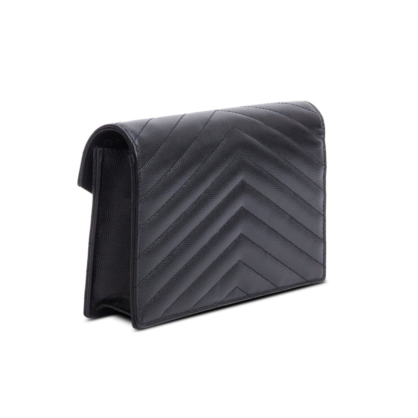 Saint Laurent 2021 Black Grain De Poudre Cassandre Envelope Chain Wallet
