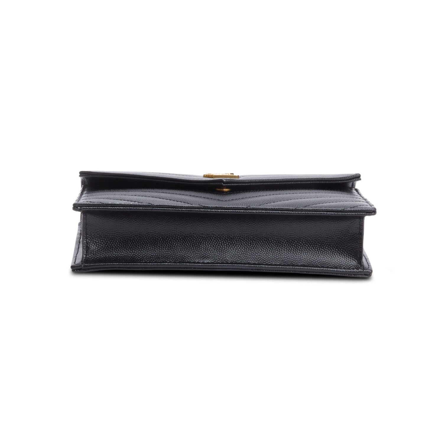 Saint Laurent 2021 Black Grain De Poudre Cassandre Envelope Chain Wallet